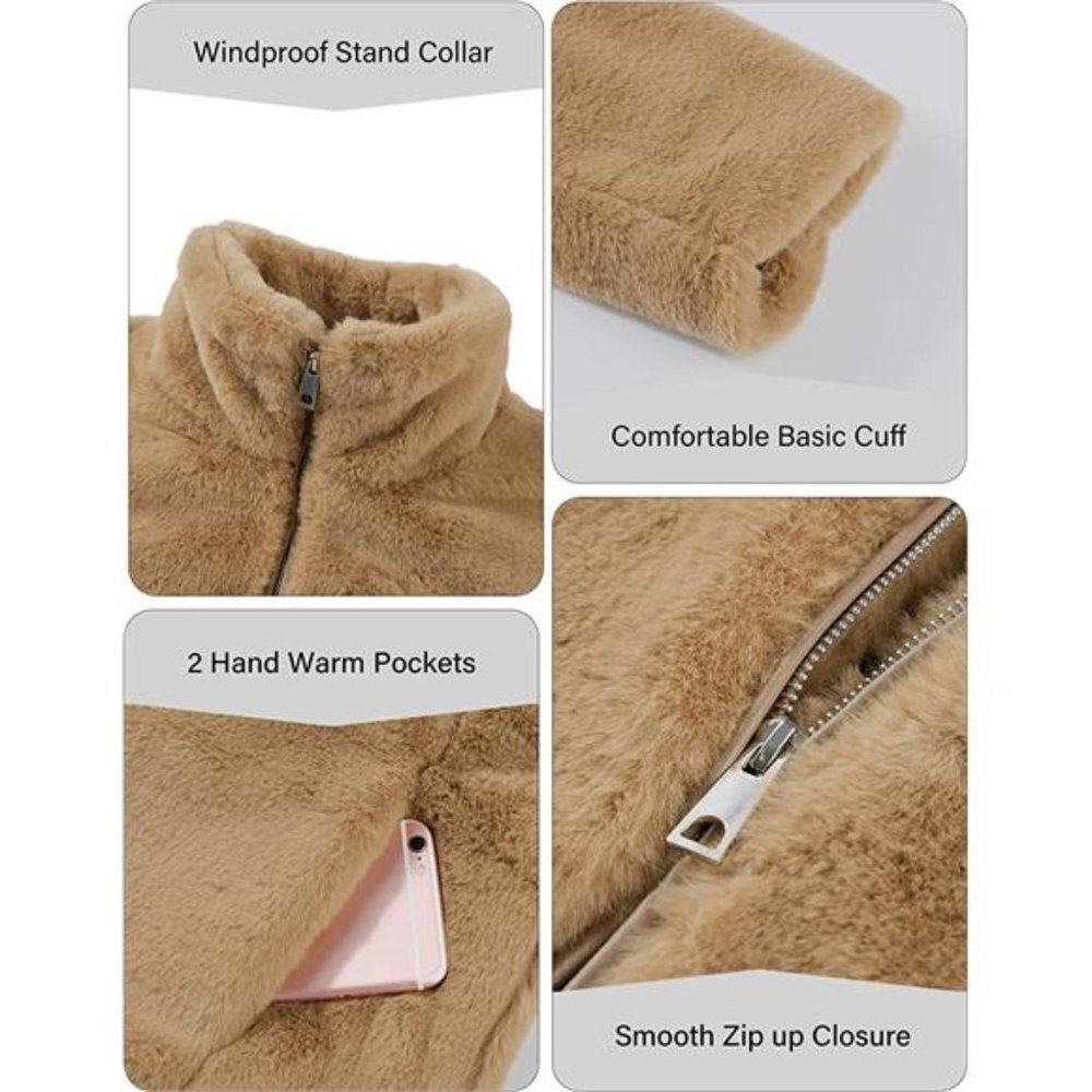 Women's Faux Fur Coat, Spring and Winter Sherpa Fleece Fuzzy Shearling Jacket - Picture 4 of 6